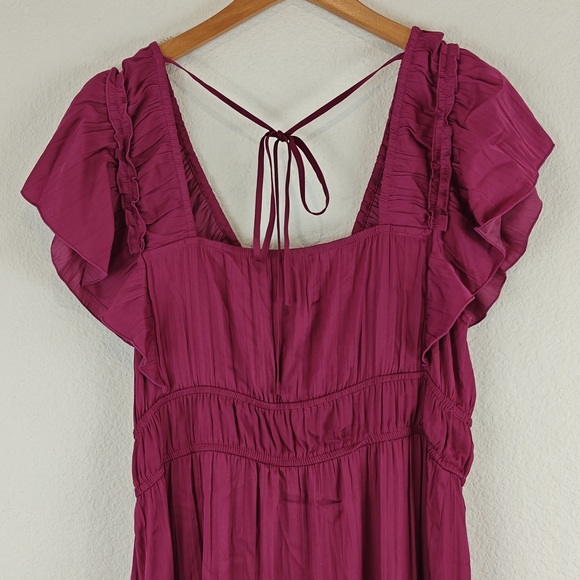Anthropologie Somerset Ruffled Tiered Midi Dress Is Raspberry Size Medium - Picture 11 of 14